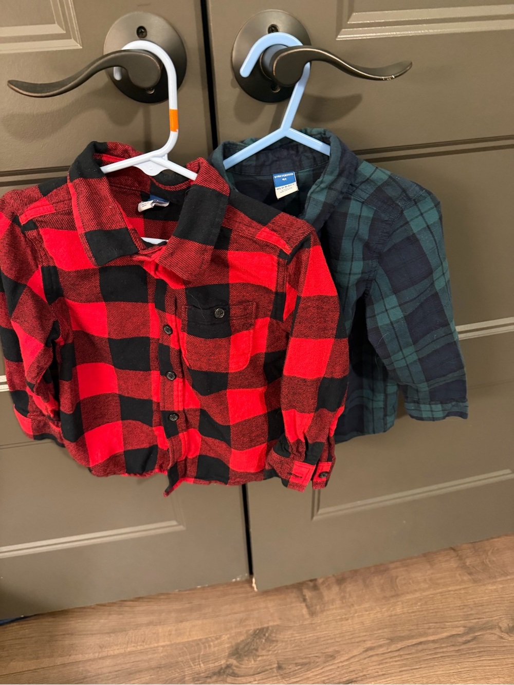 Lot of 2 Toddler Flannel Button-Up Shirts - Red/Black Buffalo Plaid